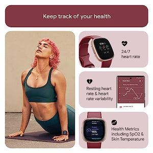 Fitbit Versa 4 Fitness Smartwatch with built-in GPS and up to 6 days battery life - compatible with iOS 15 or higher & Android OS 9.0 or higher, Beet Juice / Copper Rose Aluminium