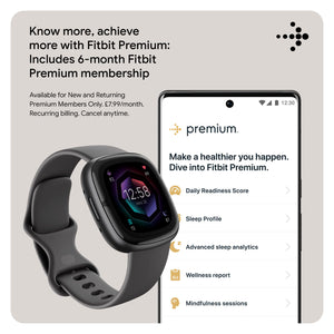 Fitbit Sense 2 Health and Fitness Smartwatch with built-in GPS, advanced health features, up to 6 days battery life - Compatible with iOS 15 or higher & Android OS 9.0 or higher, Graphite Aluminium