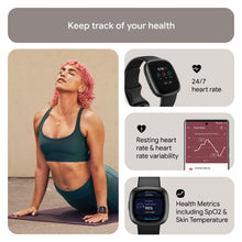 Load image into Gallery viewer, Fitbit Versa 4 Fitness Smartwatch with built-in GPS and up to 6 days battery life - compatible with iOS 15 or higher &amp; Android OS 9.0 or higher, Black /Graphite Aluminium