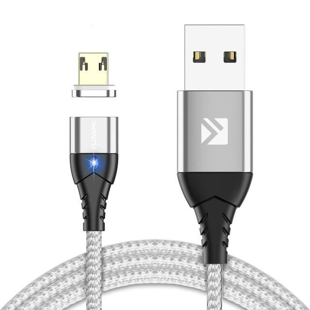 Super Strong Magnet Charging Cable Micro USB - Silver Nylon